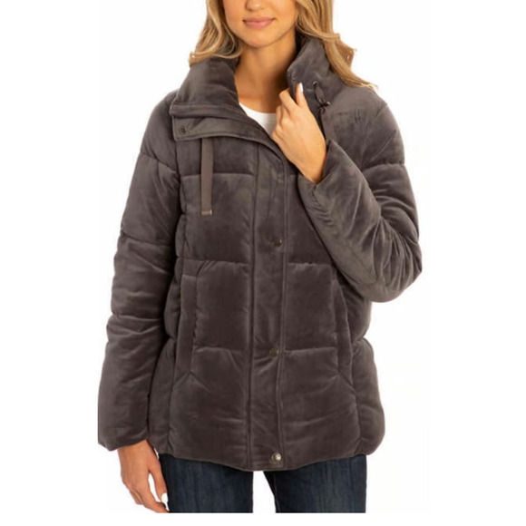 Isaac Mizrahi Ladies' Velvet Puffer Jacket Size Small 4-8 Stormy Gray 💸BOGO🎉 - Picture 1 of 9